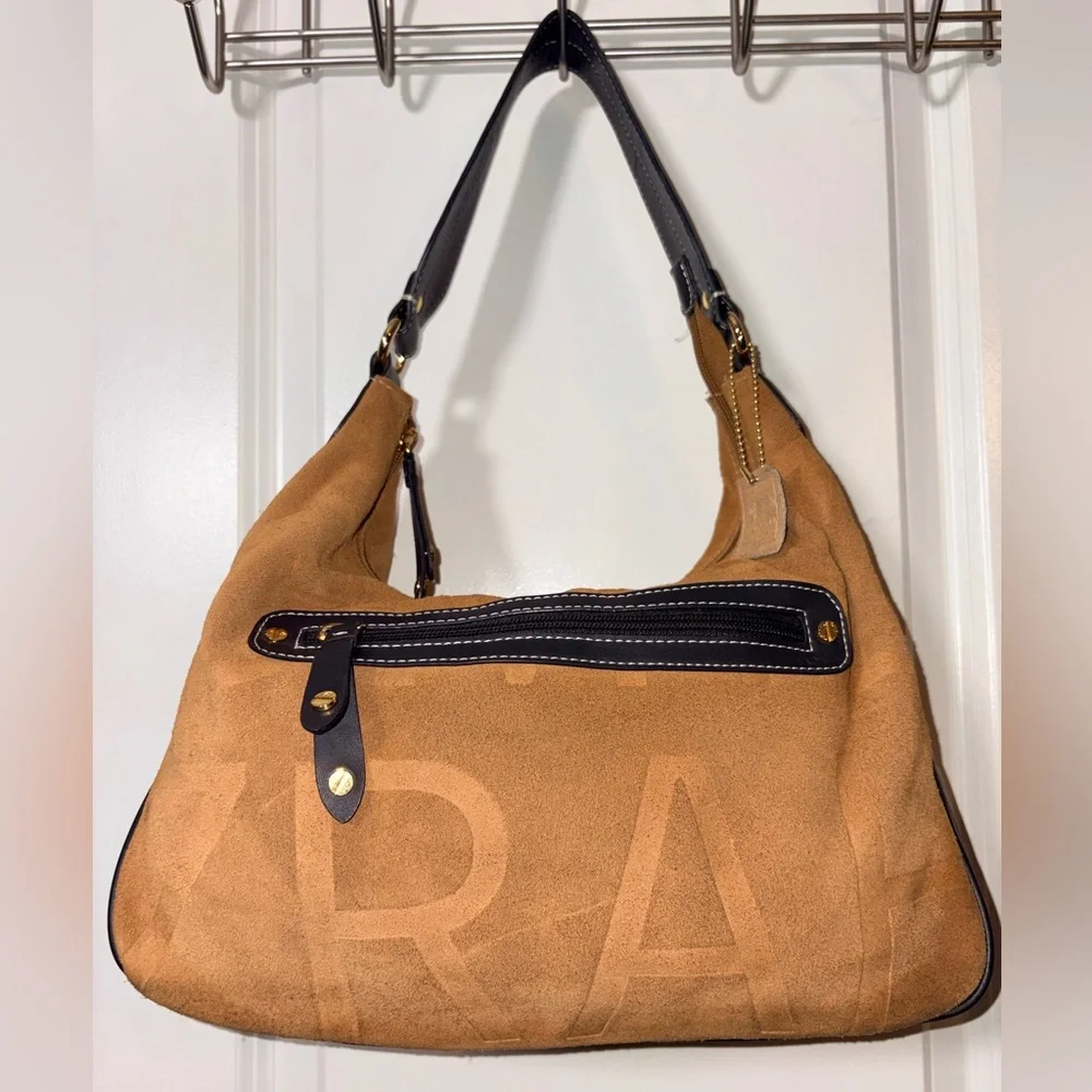 Isaac Mizrahi Brown Suede Logo Hobo Shoulder Bag Y2K